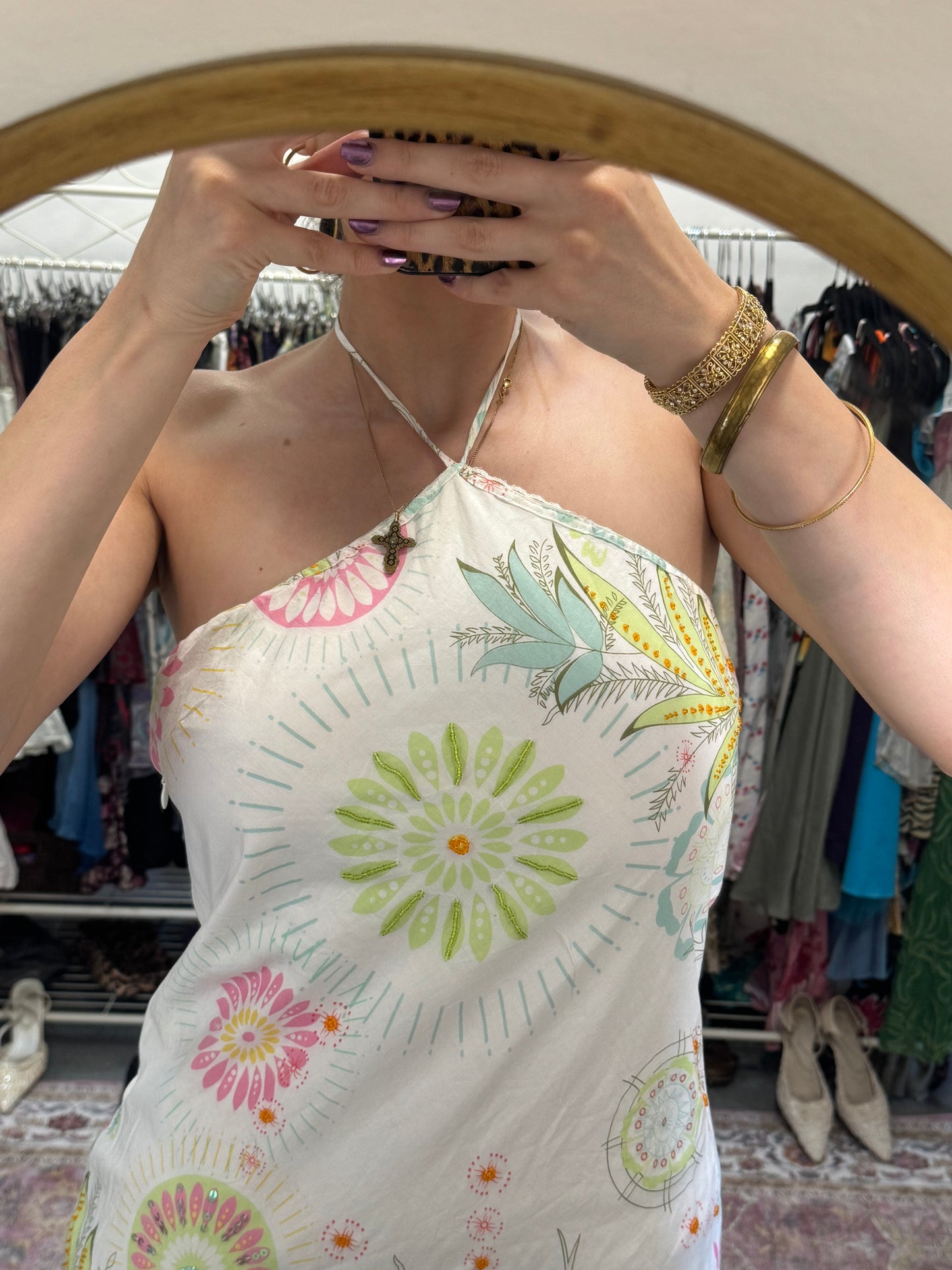 Vintage 00’s beautiful embellished halter neck midi dress