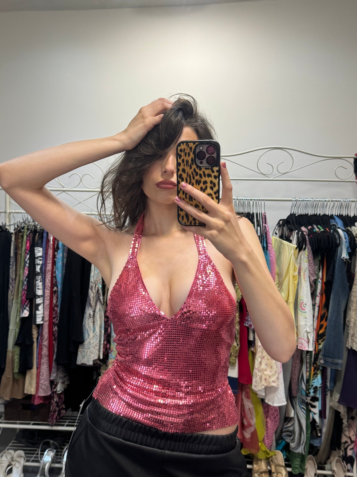 Vintage 00’s OUTLINE sequin laces back halter top