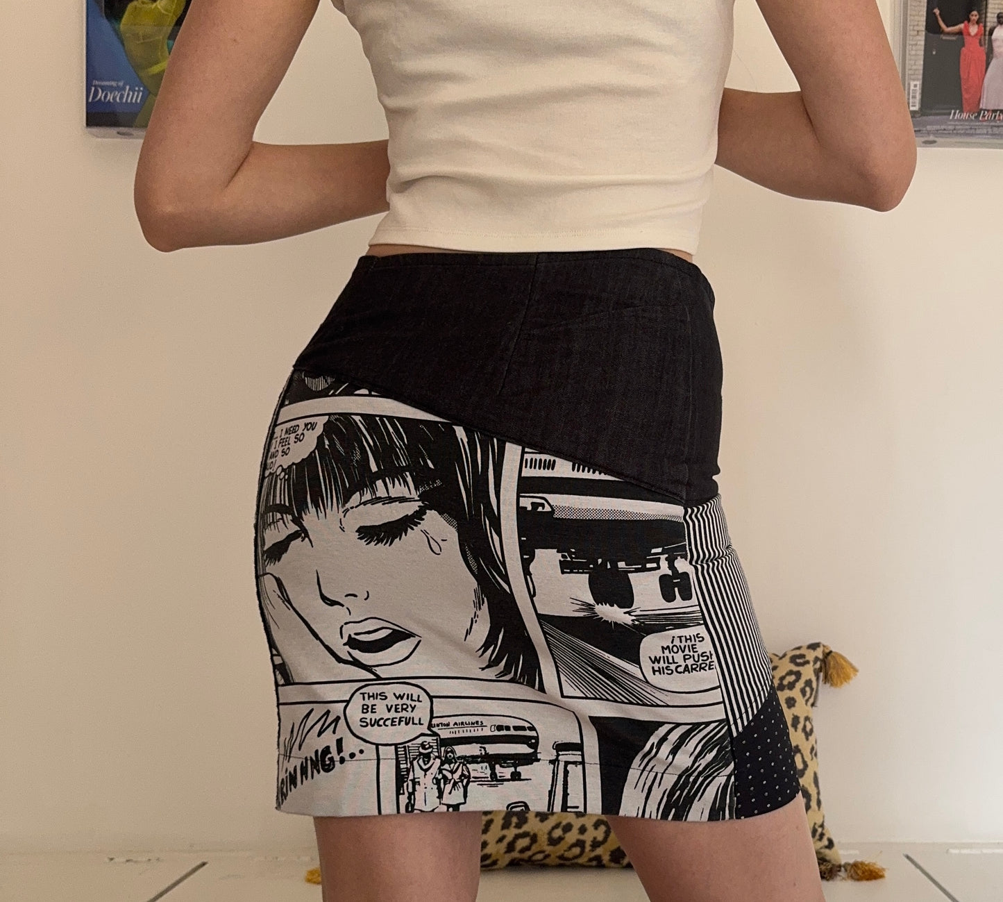 Vintage magazine graphic striped midi skirt