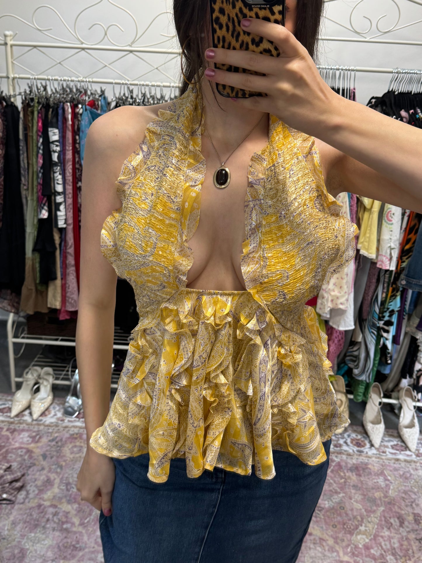 Old asos paisley ruffled backless halter top