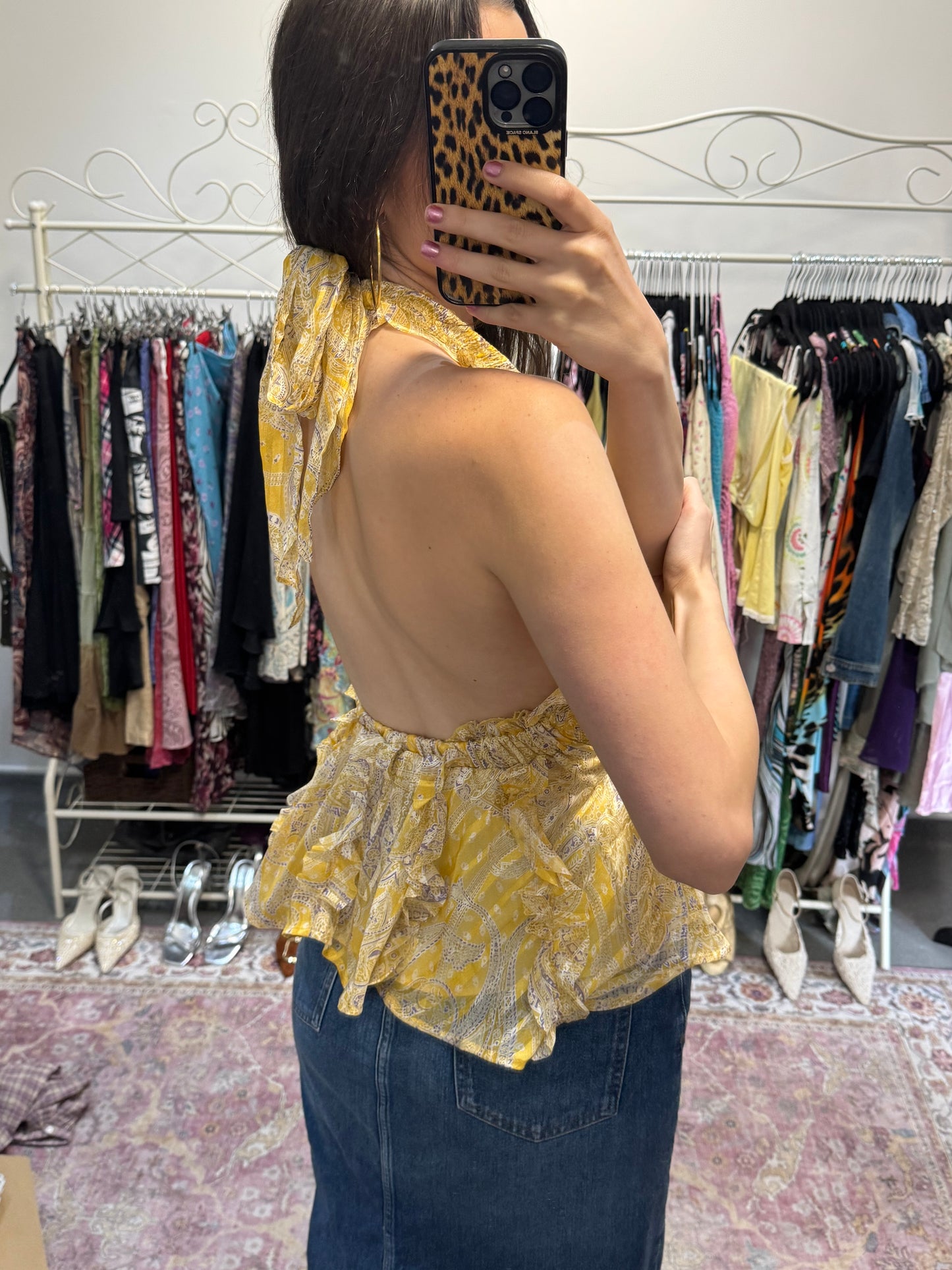 Old asos paisley ruffled backless halter top