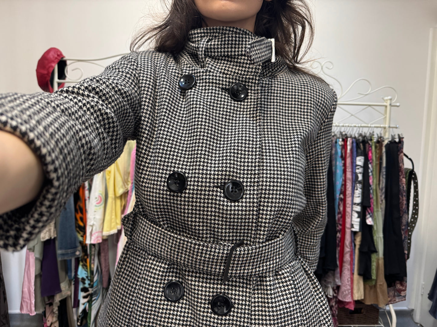 Vintage 00’s dogtooth tie waist peacoat
