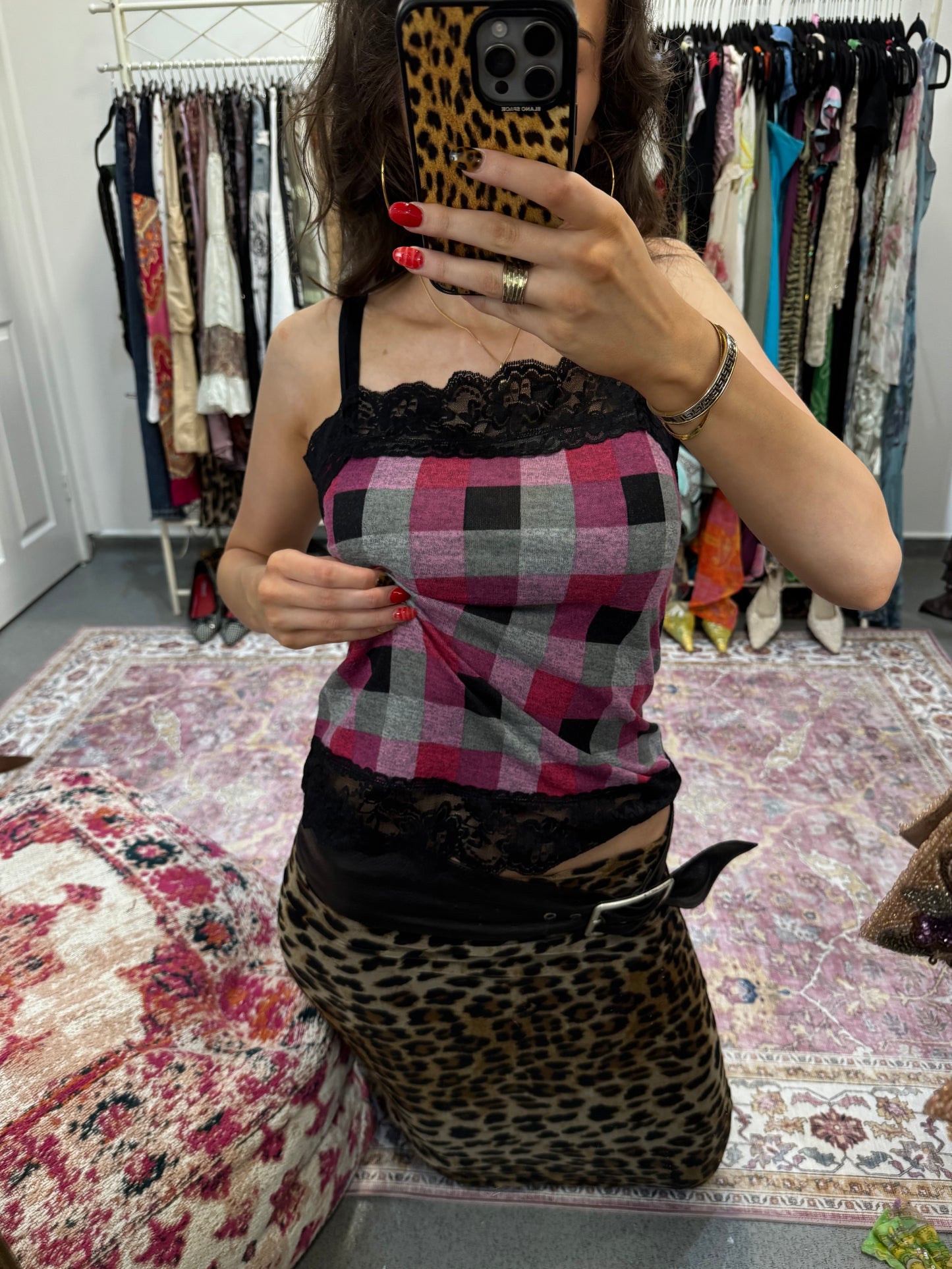 Vintage 00’s checkered lace trim cami