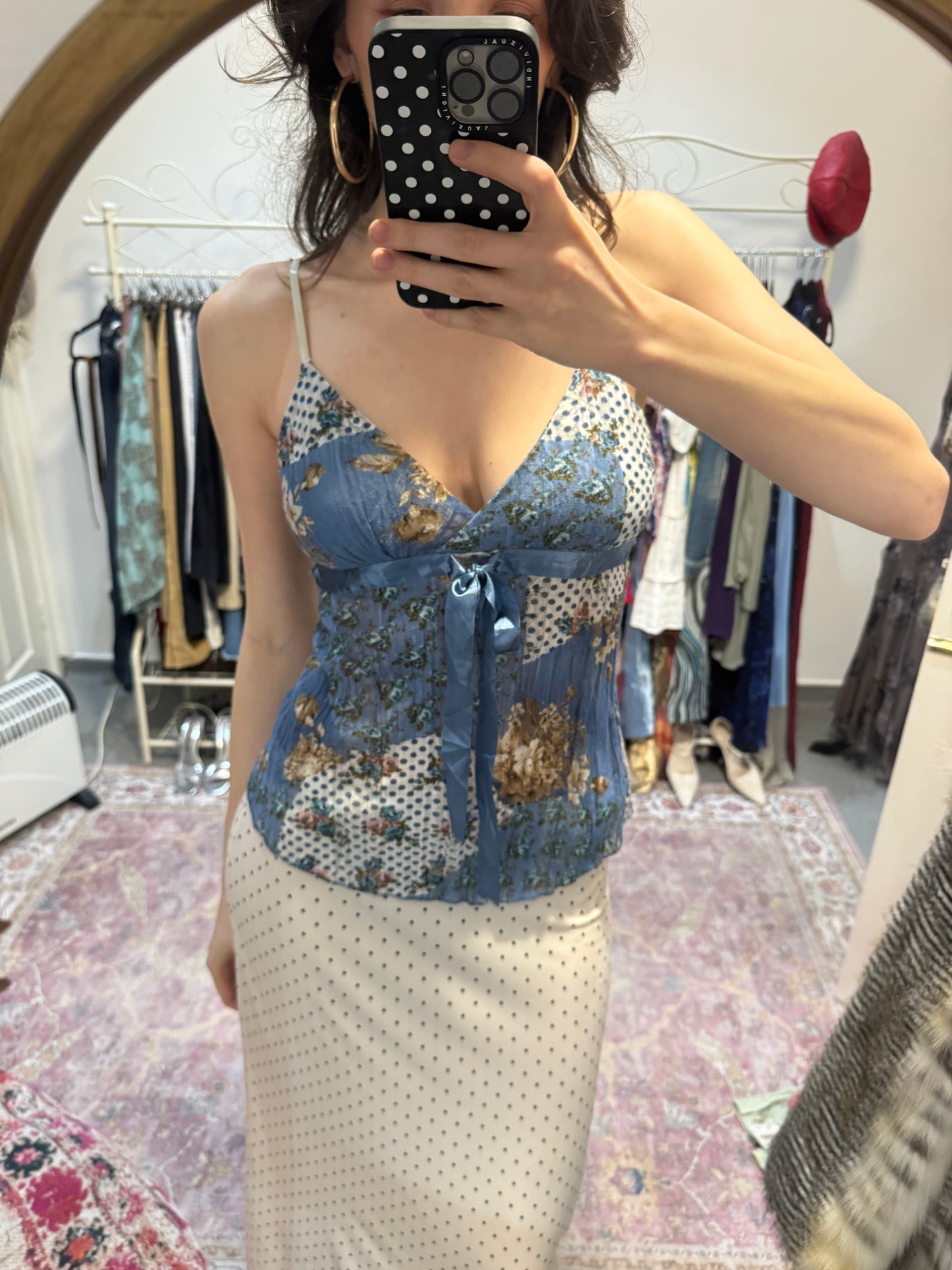 Vintage 00’s blue patterned camisole with ribbon detail