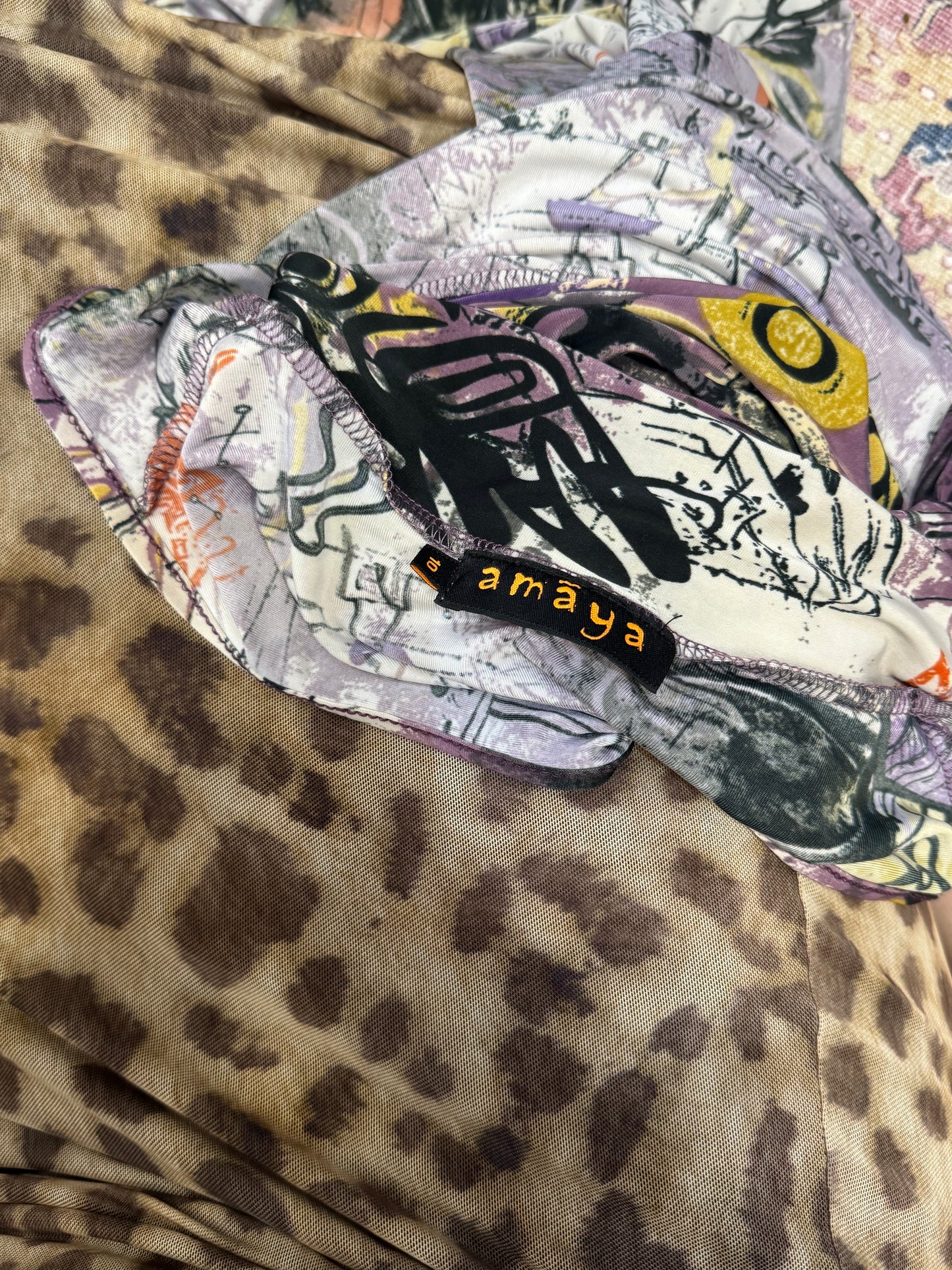 Vintage graphic cowl neck mini dress