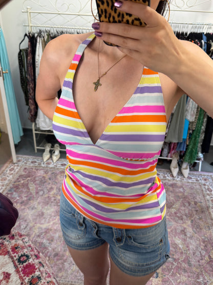 Vintage striped low back halter top