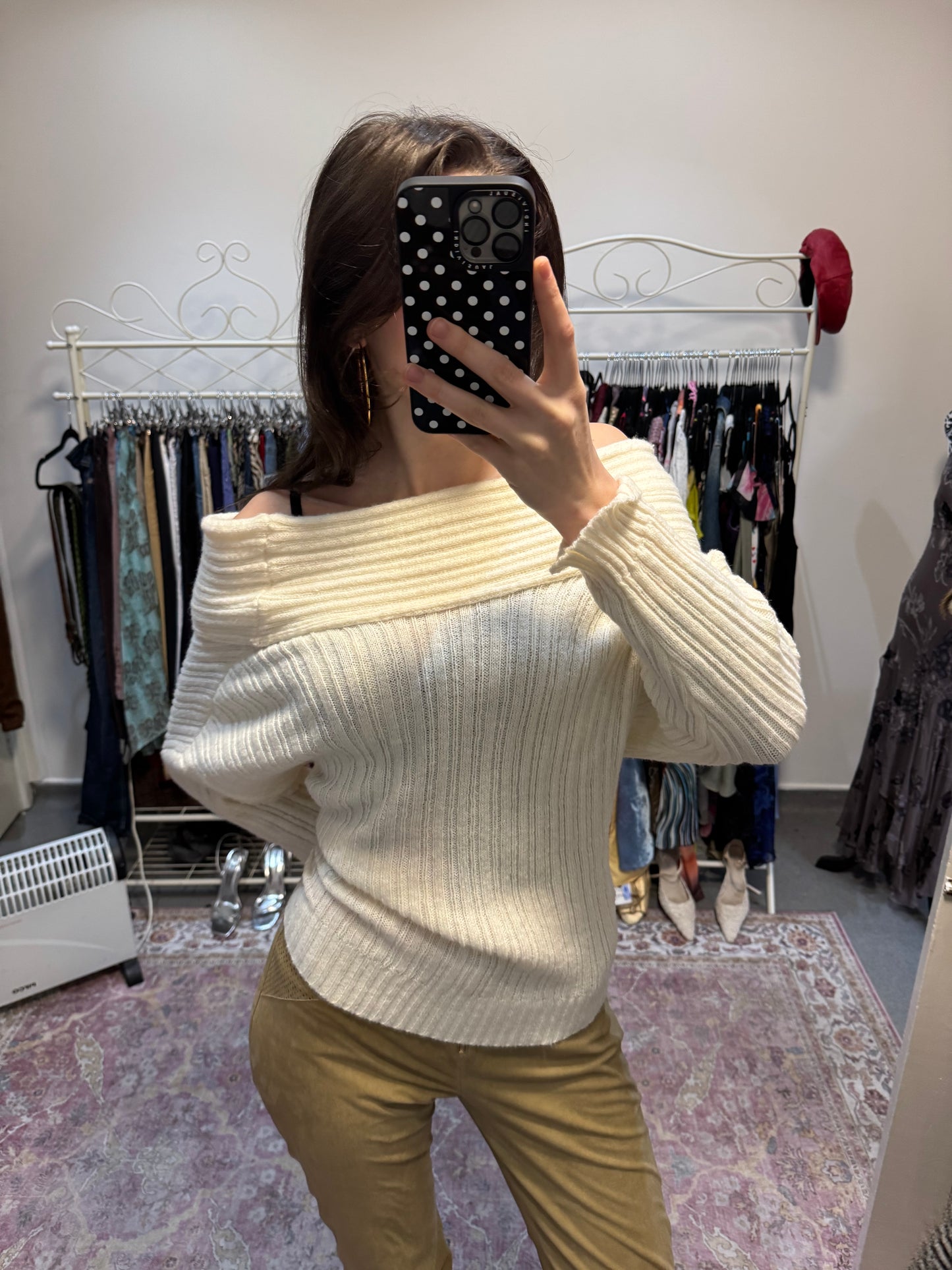 Slouchy off the shoulder knitted jumper