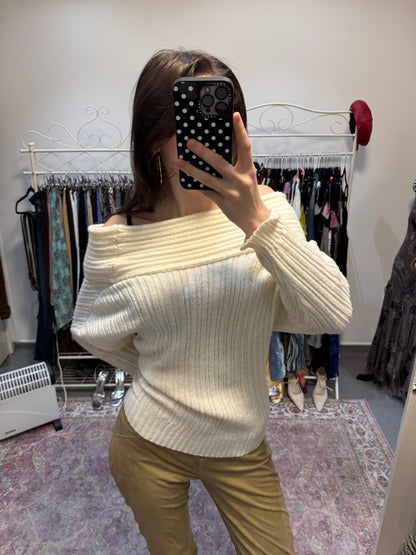 Slouchy off the shoulder knitted jumper