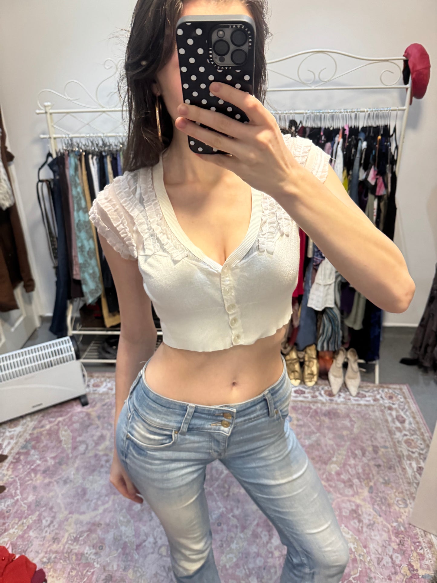 Vintage ruffled trim crop top