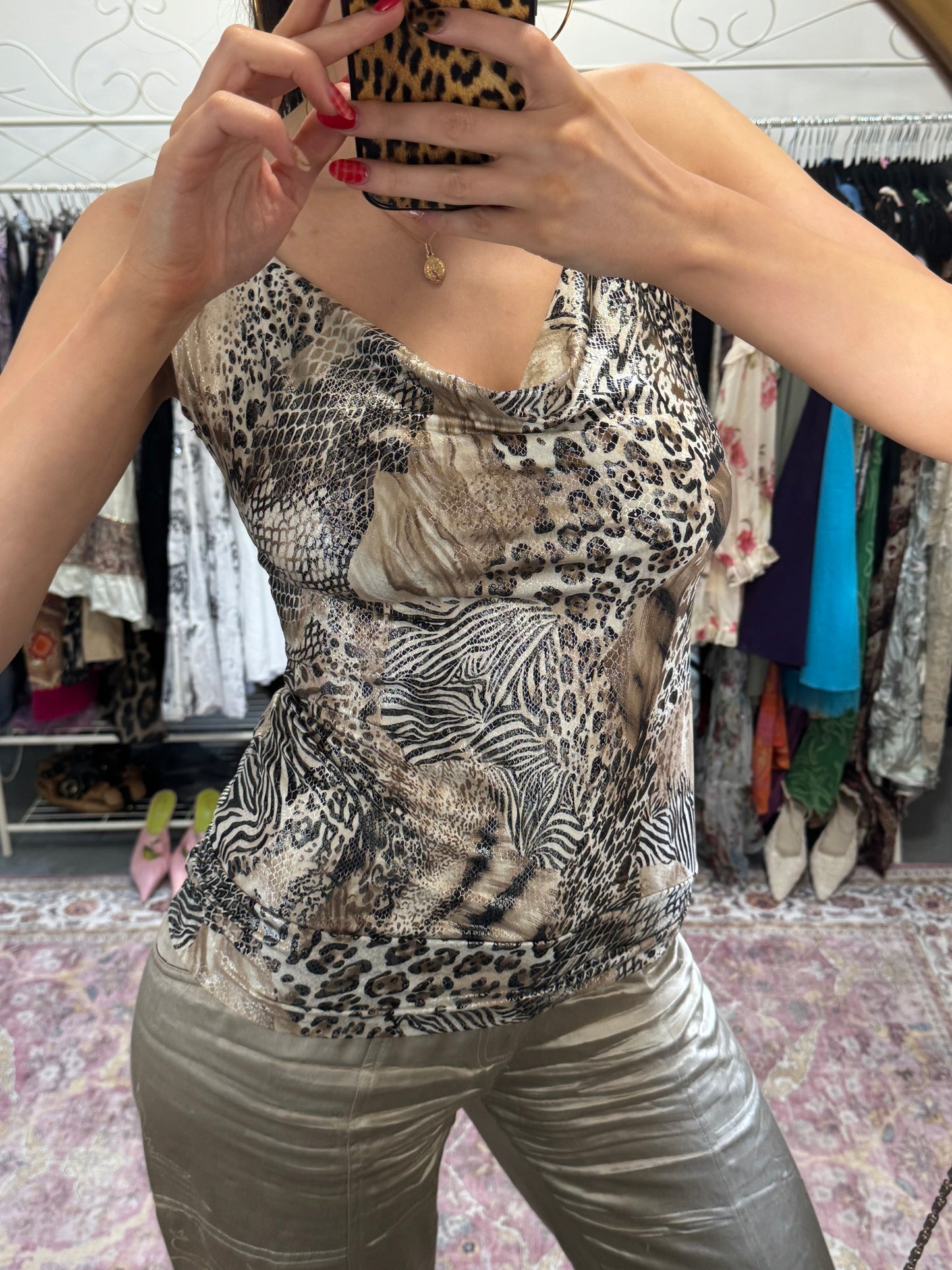 Vintage 00’s PILOT animal printed cowl neck top