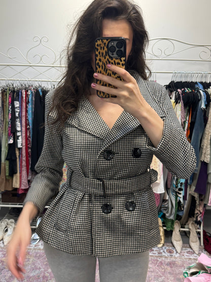 Vintage 00’s dogtooth tie waist peacoat