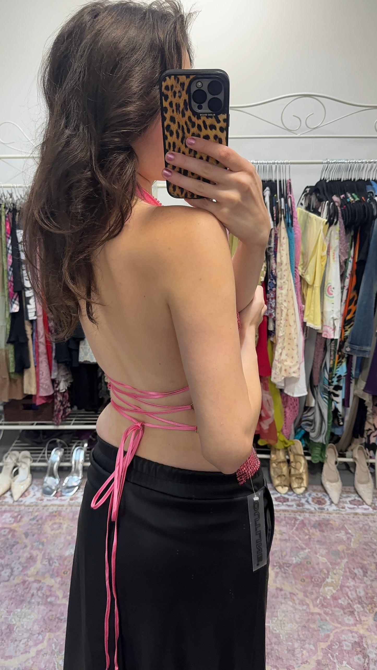 Vintage 00’s OUTLINE sequin laces back halter top