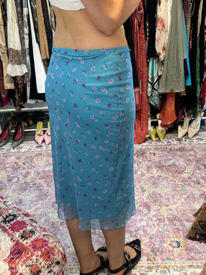 Vintage 00’s blue floral midi skirt