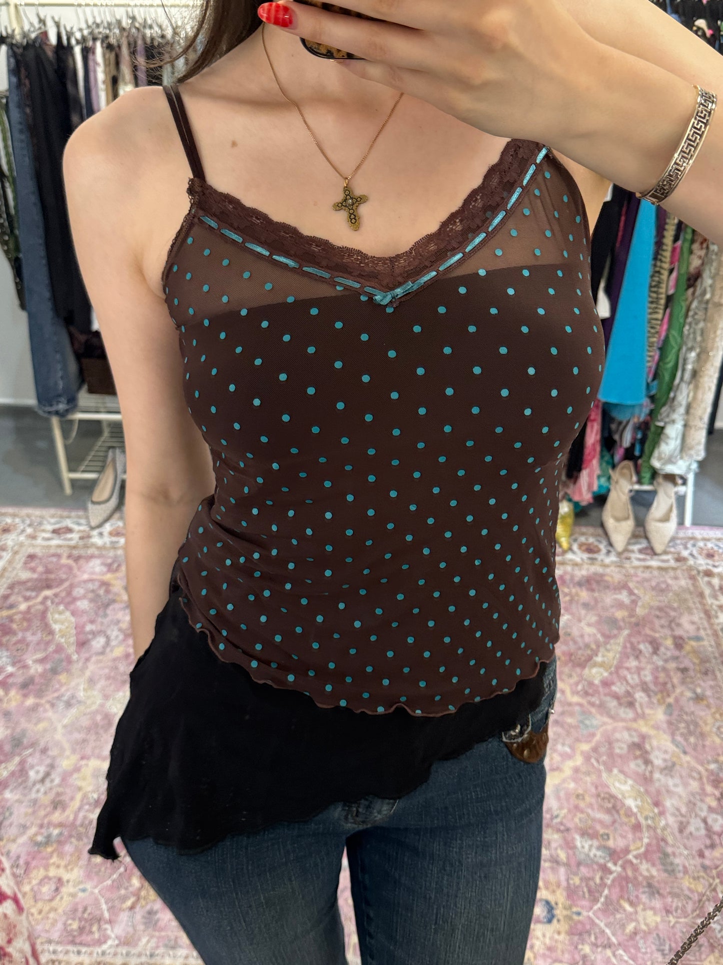 Vintage 00’s polka dot sheer cami