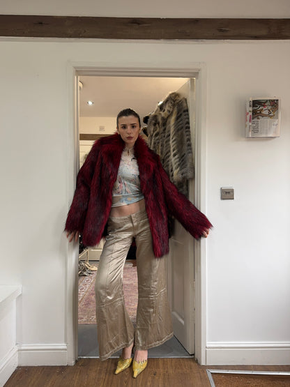 Vintage Topshop 00’s burgundy fur coat
