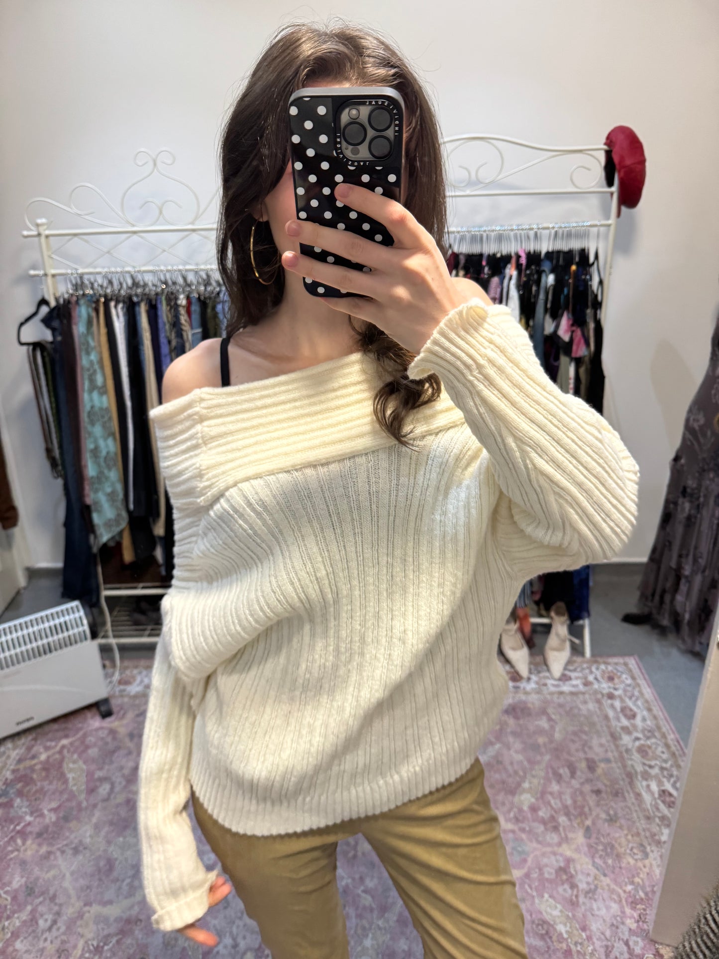 Slouchy off the shoulder knitted jumper