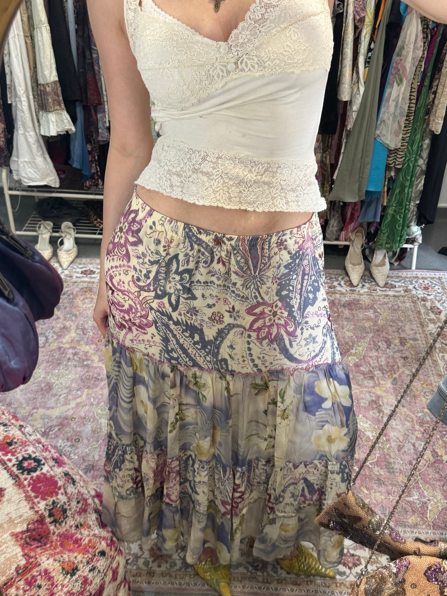 Vintage 00’s patterned pleased maxi skirt