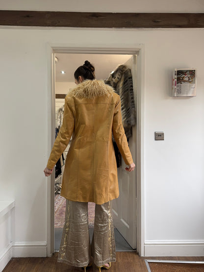 Vintage fur trim leather trench coat