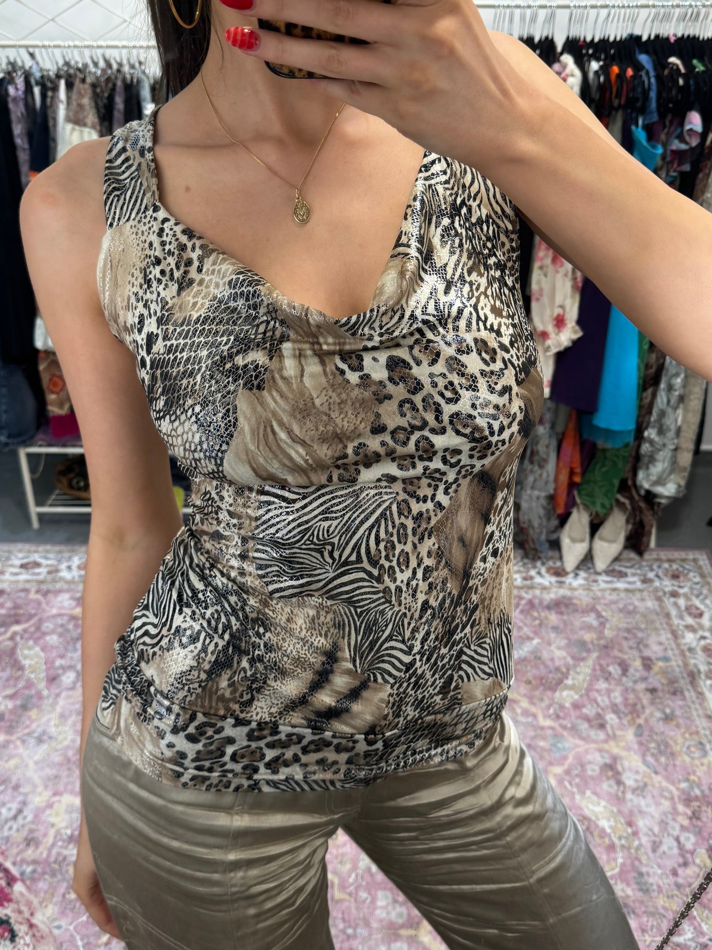 Vintage 00’s PILOT animal printed cowl neck top