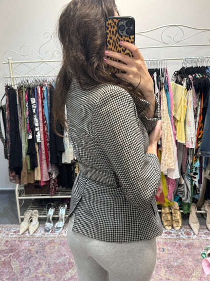 Vintage 00’s dogtooth tie waist peacoat