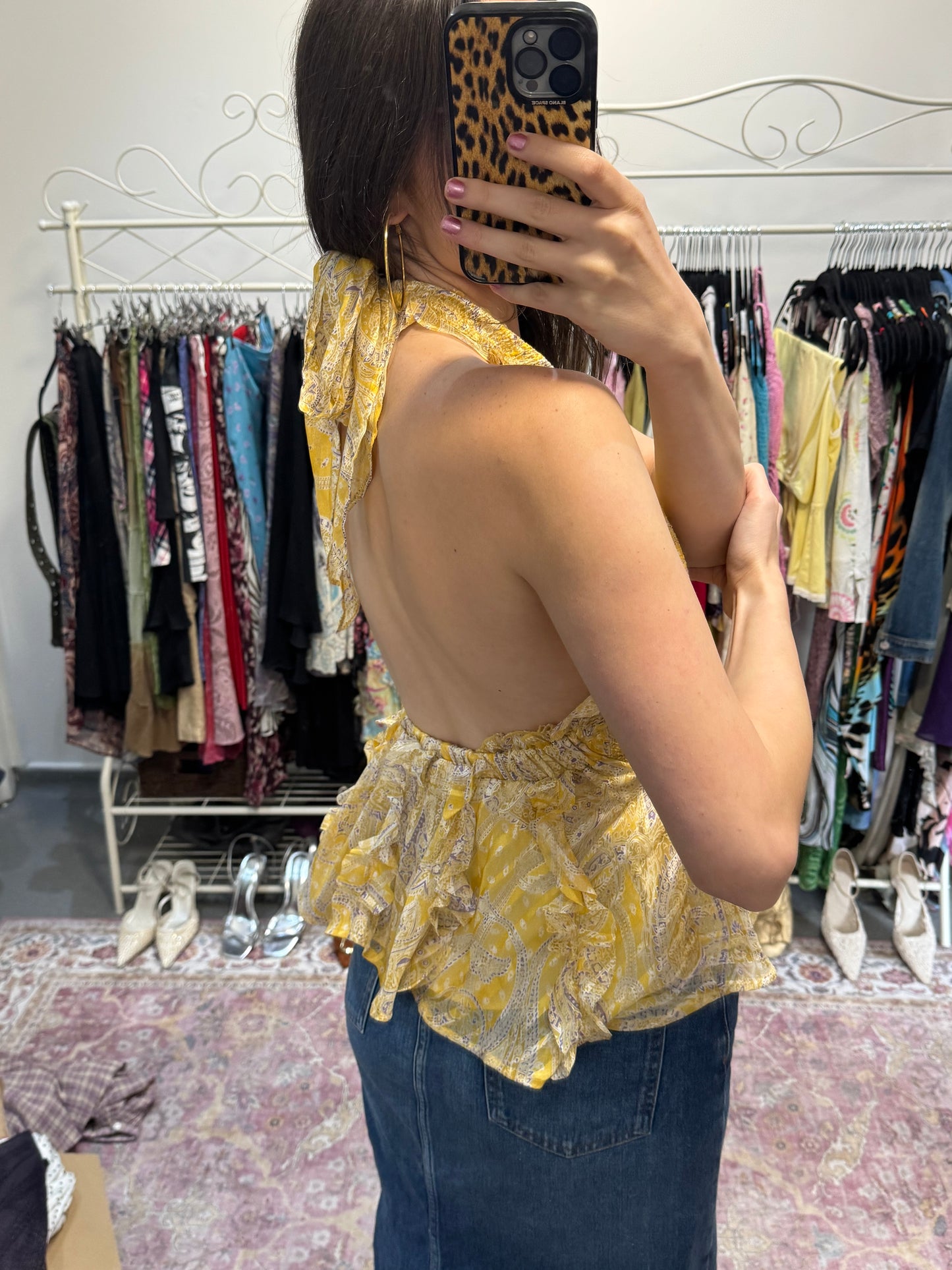 Old asos paisley ruffled backless halter top