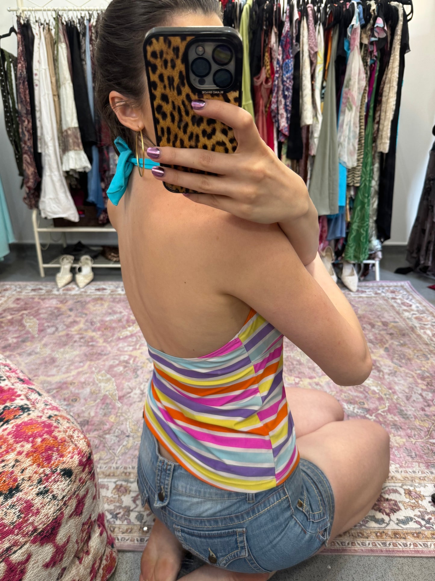 Vintage striped low back halter top