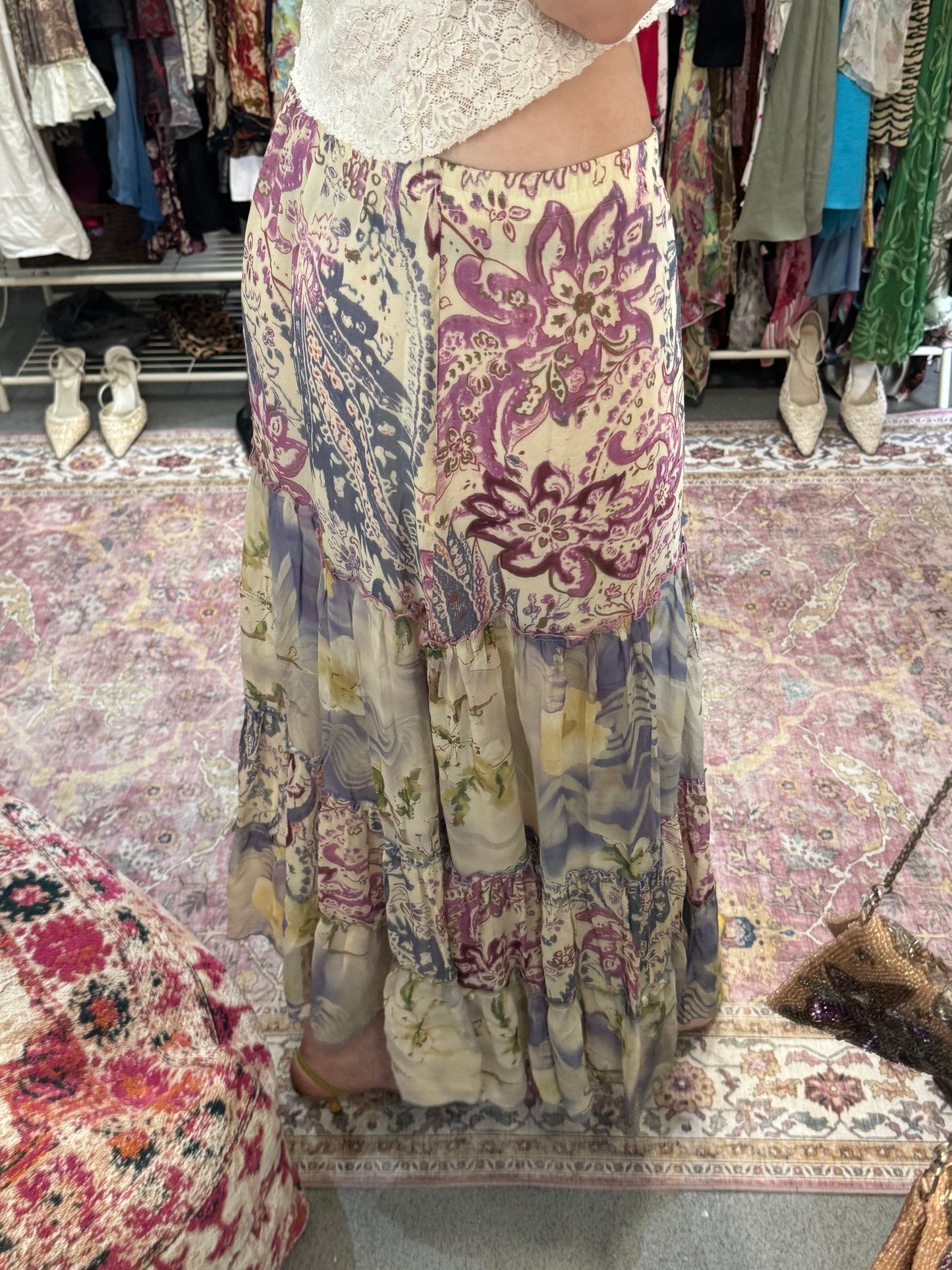 Vintage 00’s patterned pleased maxi skirt