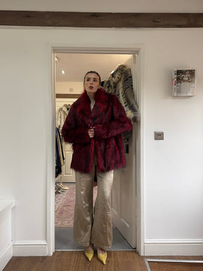 Vintage Topshop 00’s burgundy fur coat