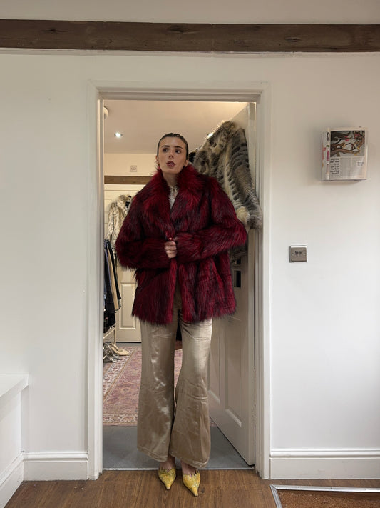 Vintage Topshop 00’s burgundy fur coat