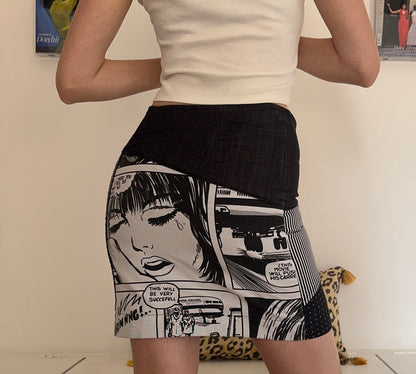 Vintage magazine graphic striped midi skirt