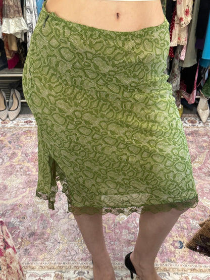 Vintage 00’s snake print midi skirt with laced trim