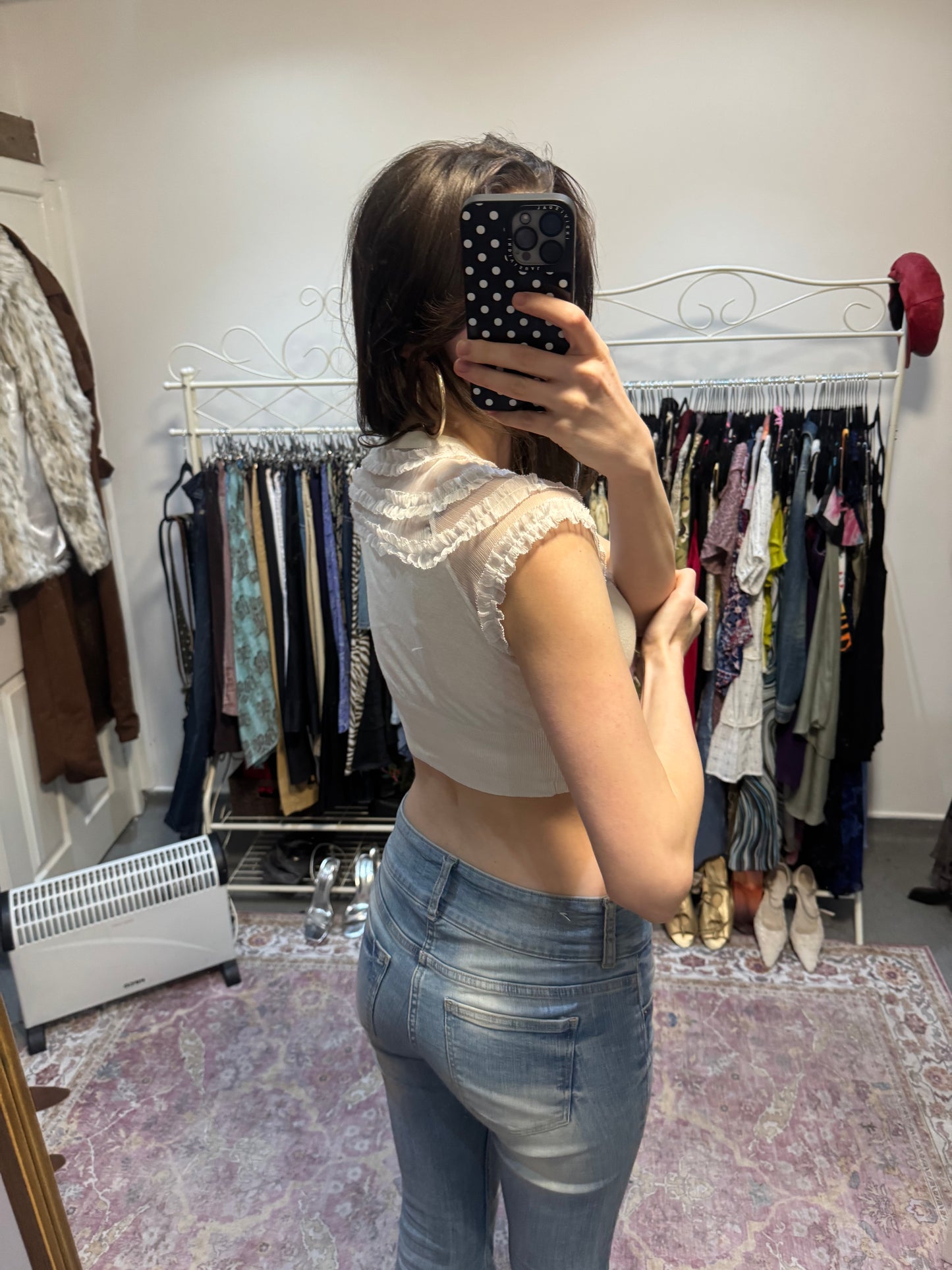 Vintage ruffled trim crop top