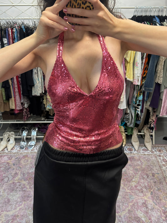 Vintage 00’s OUTLINE sequin laces back halter top