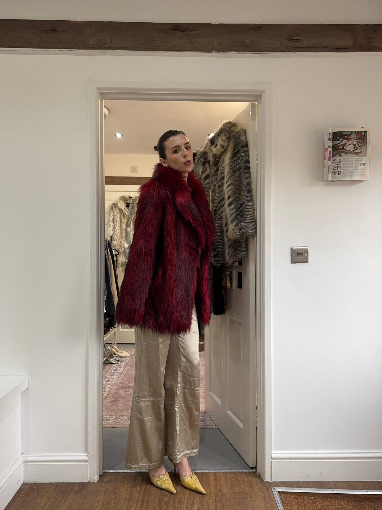 Vintage Topshop 00’s burgundy fur coat