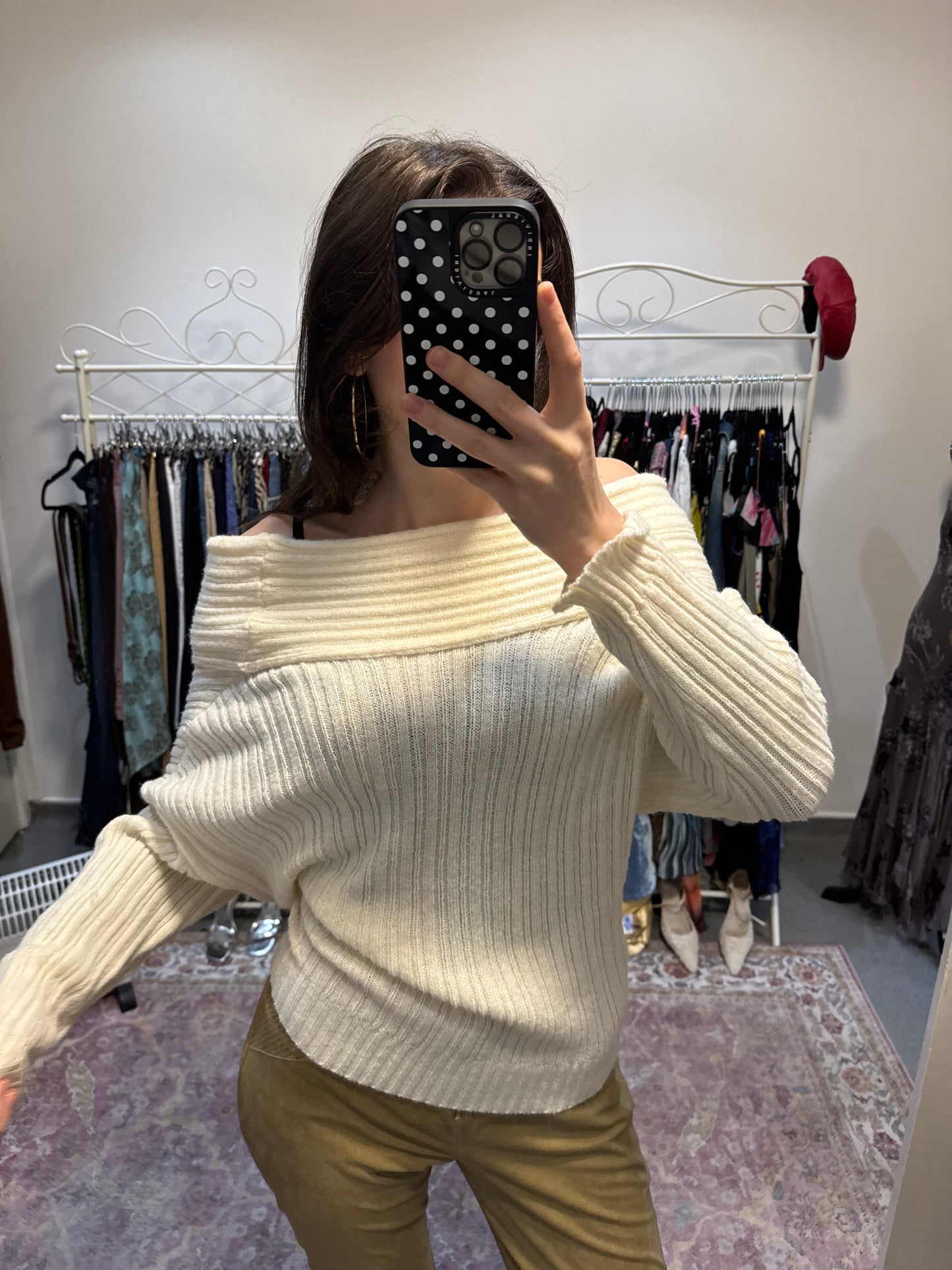 Slouchy off the shoulder knitted jumper