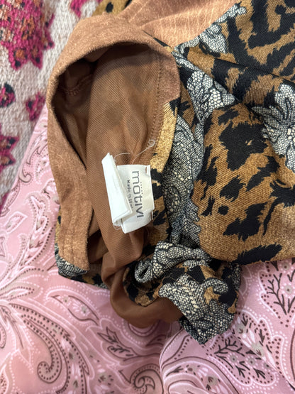 Vintage 90’s leopard print suede midi skirt with split