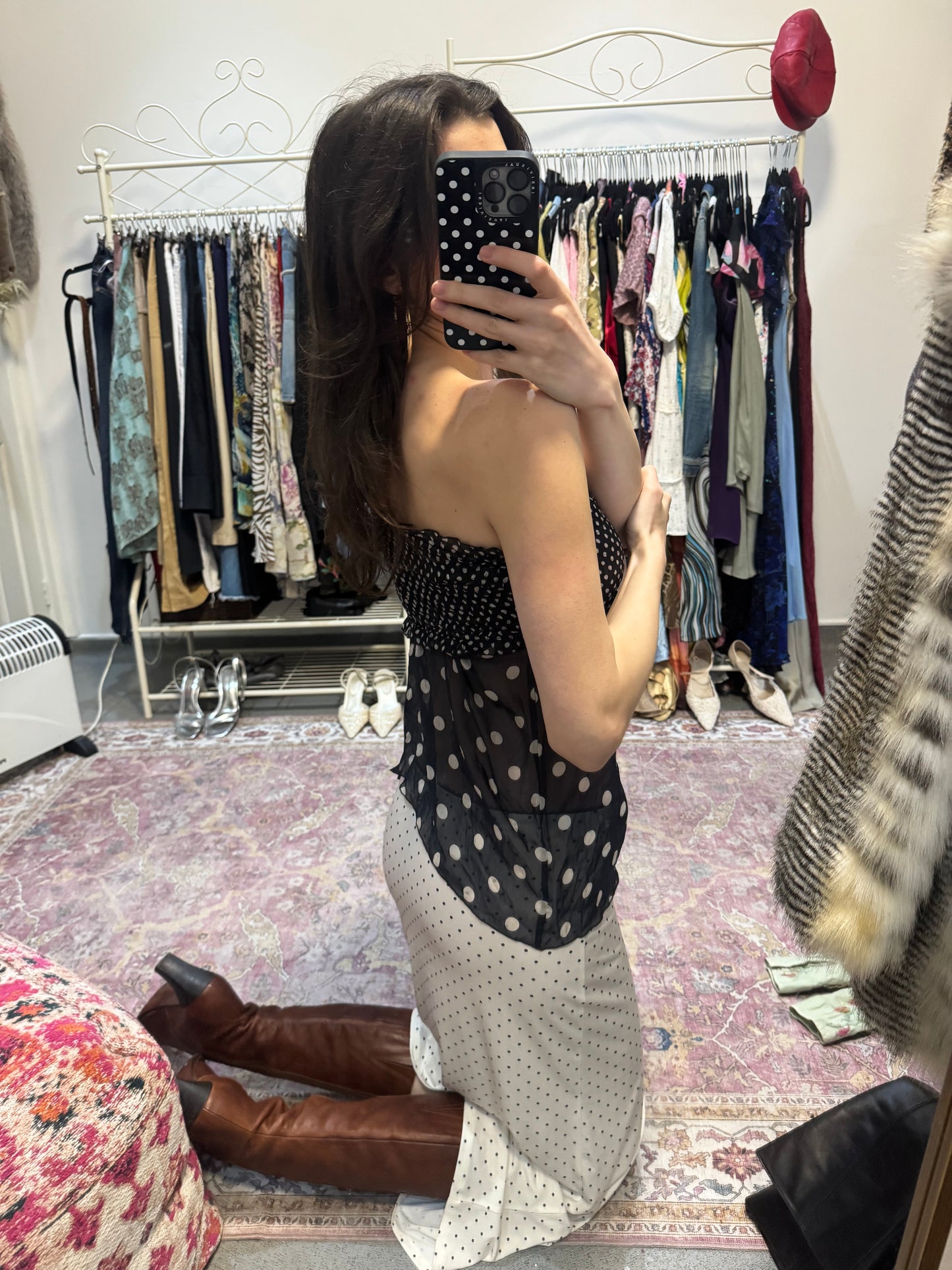Vintage 00’s polka dott off the shoulder floaty split top
