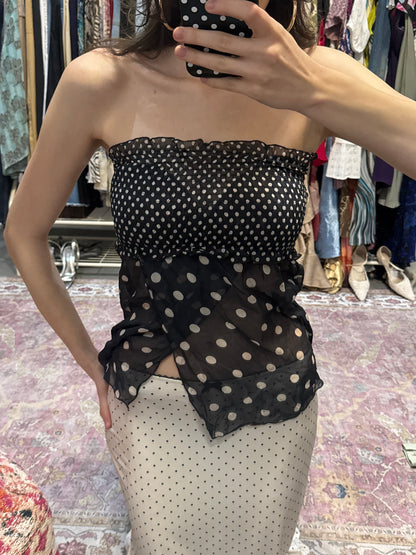 Vintage 00’s polka dott off the shoulder floaty split top