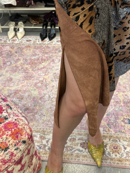 Vintage 90’s leopard print suede midi skirt with split