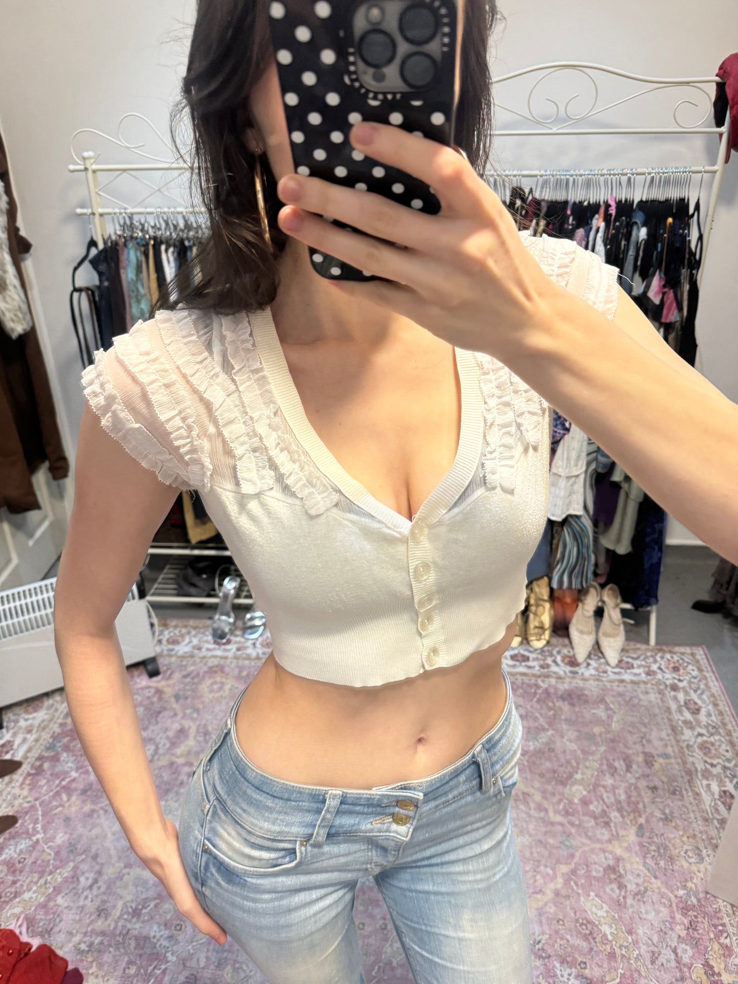 Vintage ruffled trim crop top
