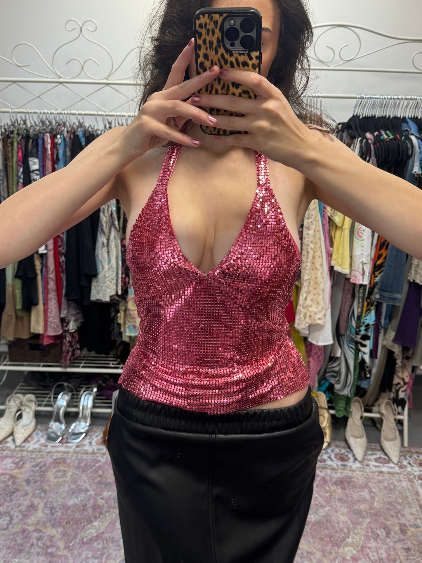Vintage 00’s OUTLINE sequin laces back halter top