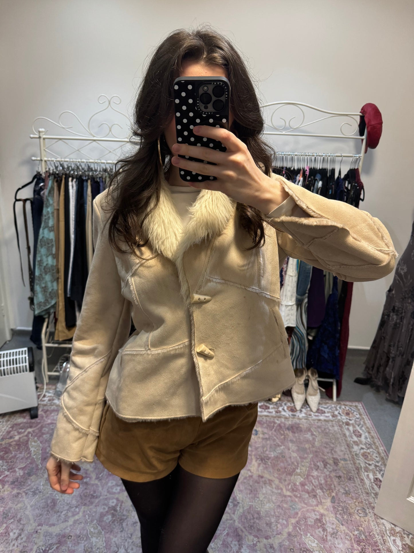 Vintage 00’s suede fur trim coat