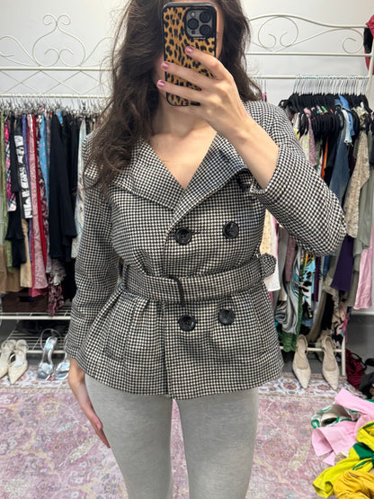 Vintage 00’s dogtooth tie waist peacoat