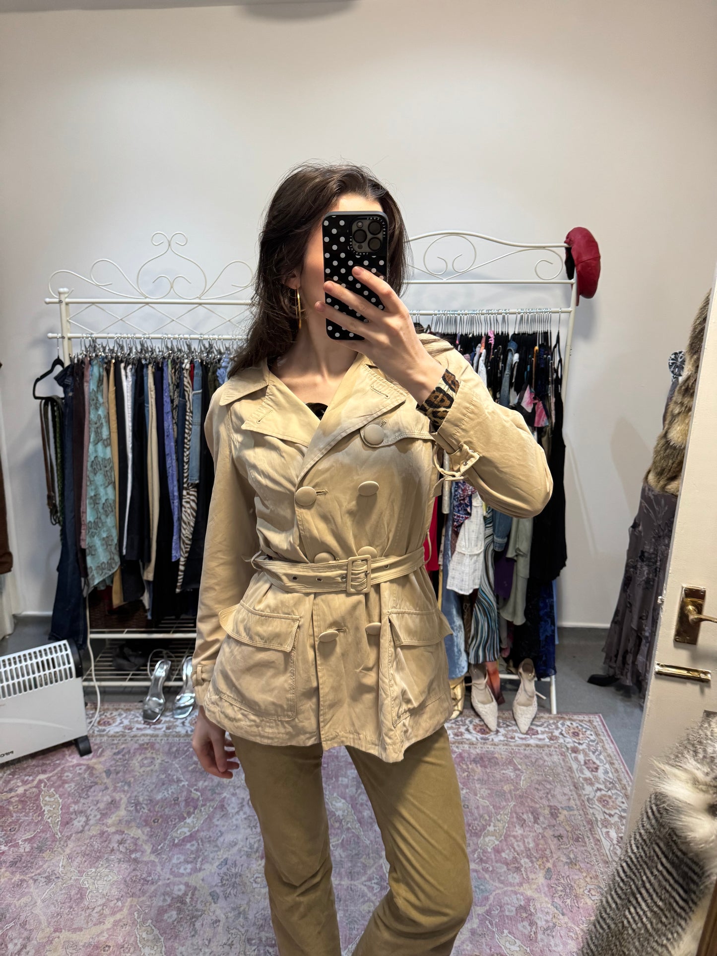 Vintage per Una button up trench coat