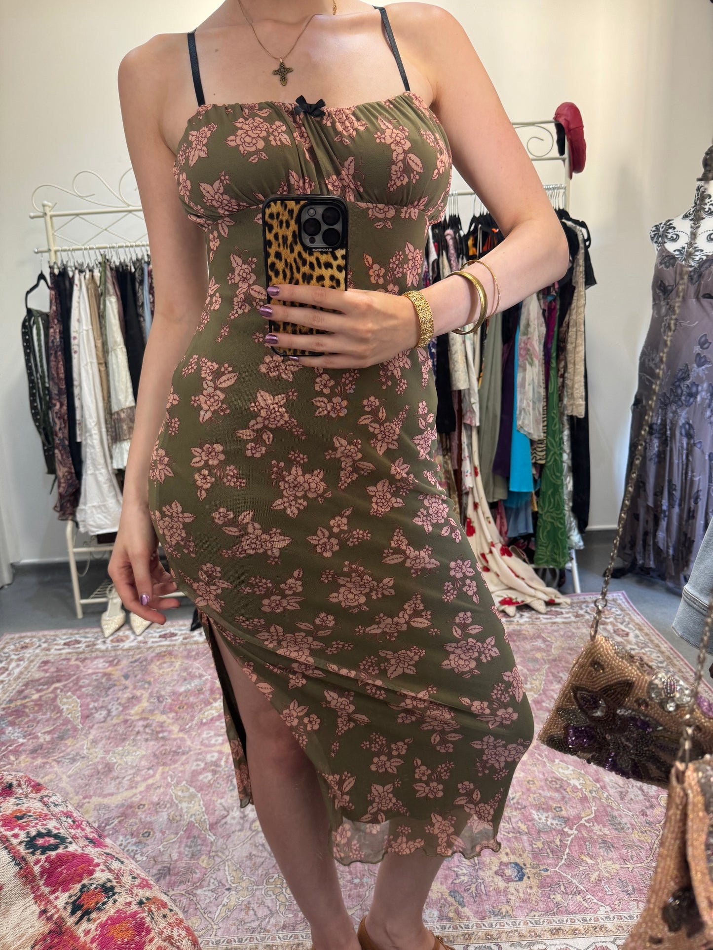 Vintage river island floral max dress with split thigh