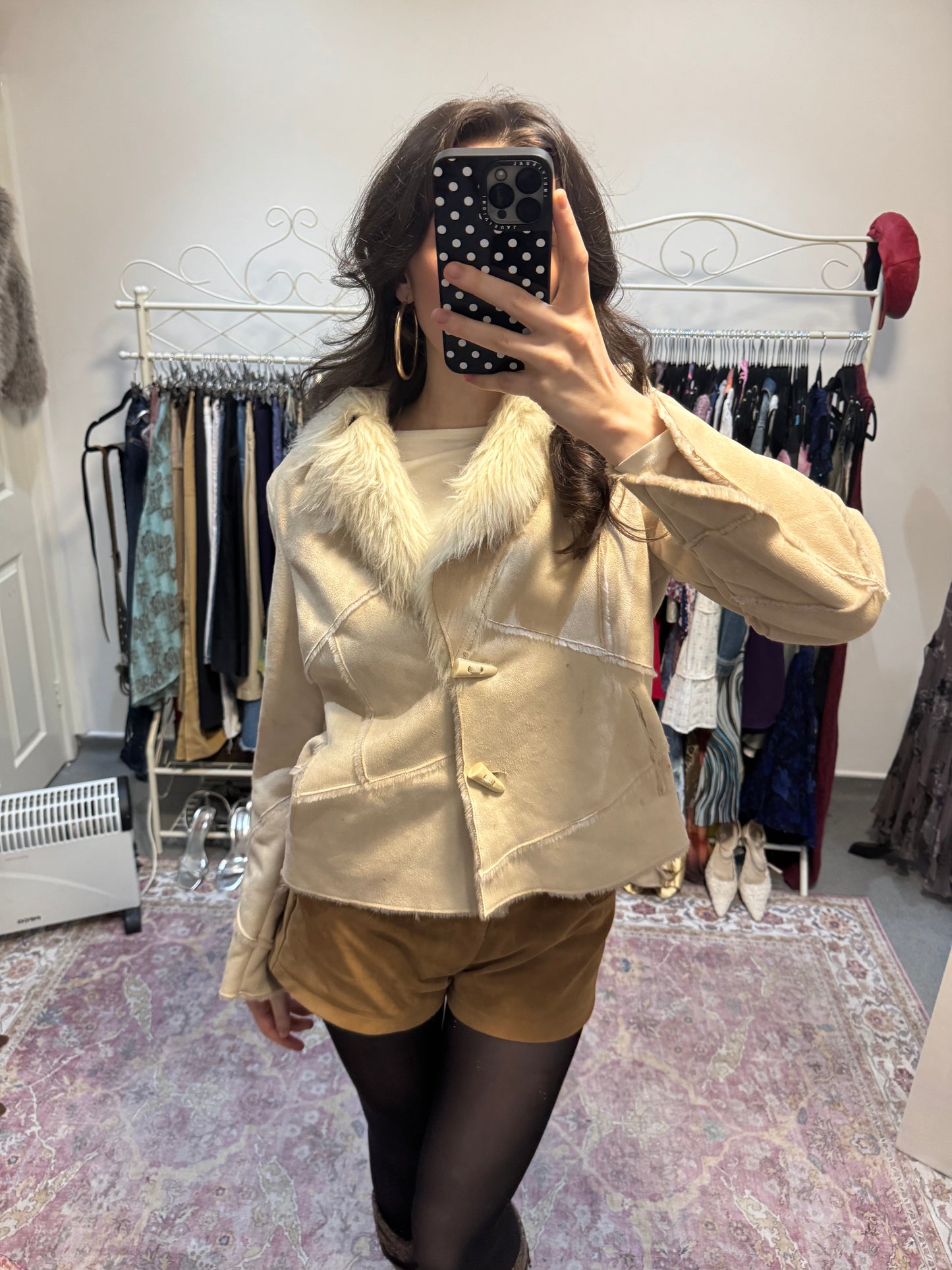 Vintage 00’s suede fur trim coat