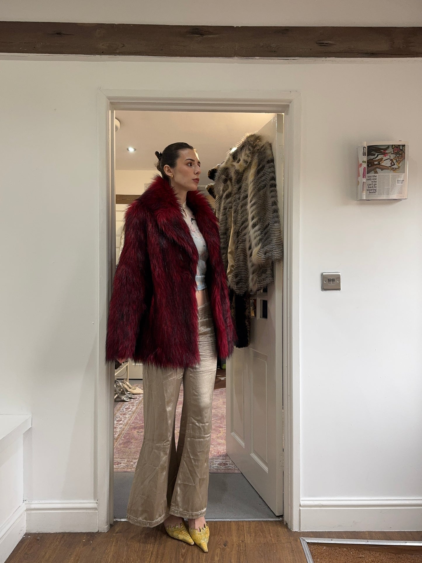 Vintage Topshop 00’s burgundy fur coat