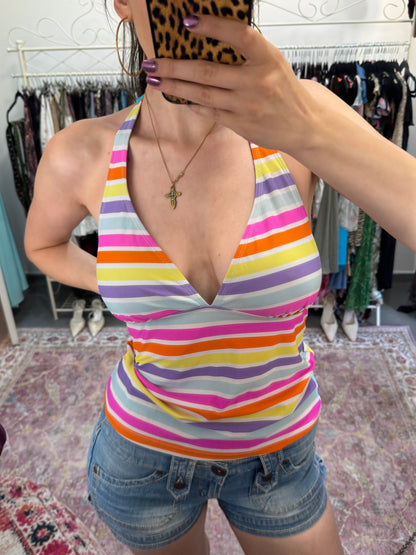 Vintage striped low back halter top