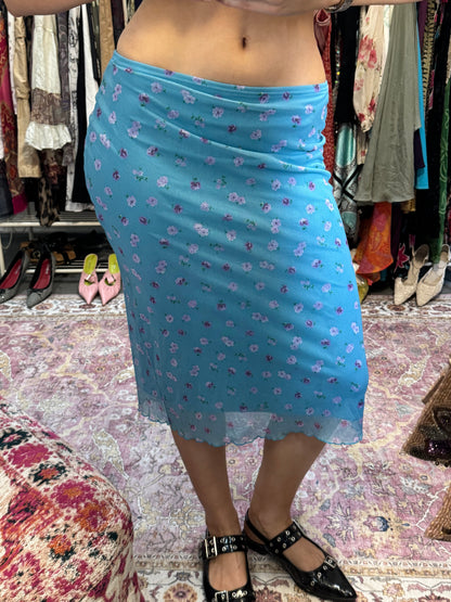 Vintage 00’s blue floral midi skirt