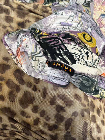 Vintage graphic cowl neck mini dress